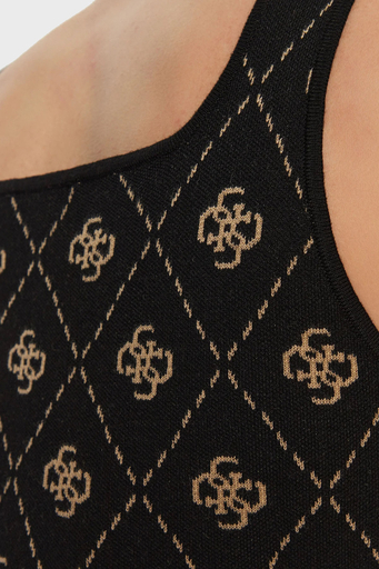 Guess Sarah 4G Logo Desenli Kalın Askılı Fitted Fit Mini Triko W4BK98Z3JD2 Bayan Elbise W4BK98 Z3JD2 FJ5Y SİYAH - 5