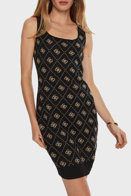 Guess Sarah 4G Logo Desenli Kalın Askılı Fitted Fit Mini Triko W4BK98Z3JD2 Bayan Elbise W4BK98 Z3JD2 FJ5Y SİYAH - 1