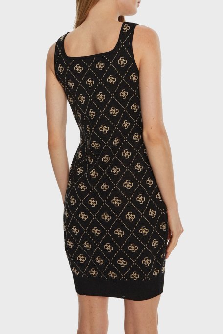 Guess Sarah 4G Logo Desenli Kalın Askılı Fitted Fit Mini Triko W4BK98Z3JD2 Bayan Elbise W4BK98 Z3JD2 FJ5Y SİYAH - 3