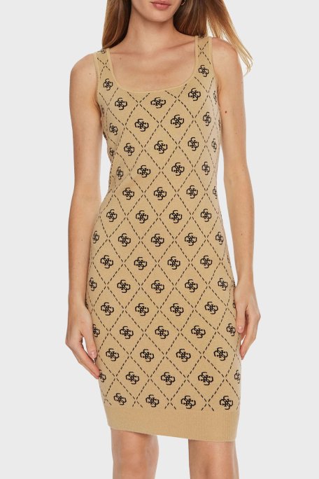 Guess Sarah 4G Logo Desenli Kalın Askılı Fitted Fit Mini Triko W4BK98Z3JD2 Bayan Elbise W4BK98 Z3JD2 FN3N SÜTLÜ KAHVE - 1
