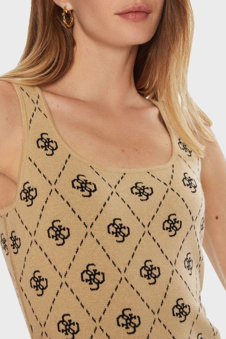 Guess Sarah 4G Logo Desenli Kalın Askılı Fitted Fit Mini Triko W4BK98Z3JD2 Bayan Elbise W4BK98 Z3JD2 FN3N SÜTLÜ KAHVE - 4