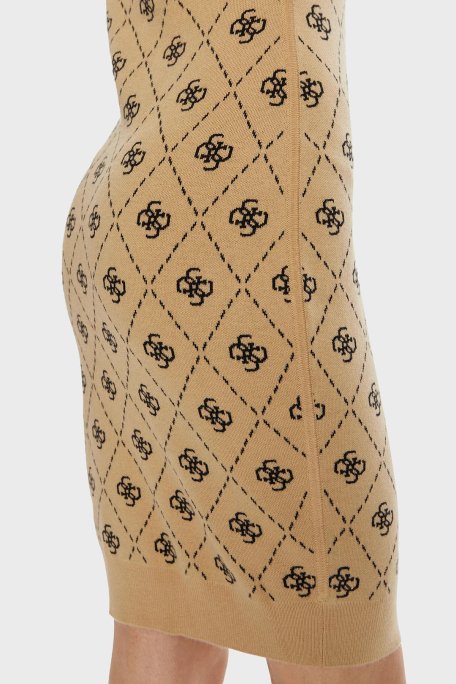 Guess Sarah 4G Logo Desenli Kalın Askılı Fitted Fit Mini Triko W4BK98Z3JD2 Bayan Elbise W4BK98 Z3JD2 FN3N SÜTLÜ KAHVE - 5