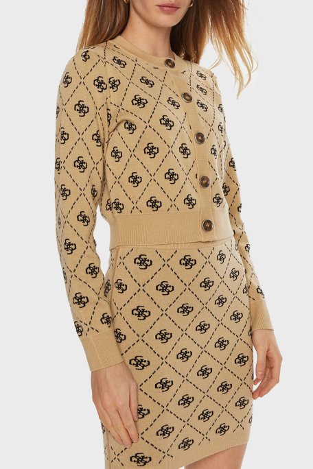 Guess Sarah 4G Logolu Yün Karışımlı Regular Fit Bisiklet Yaka Crop Triko W4BR0DZ3JD2 Bayan Hırka W4BR0D Z3JD2 FN3N SÜTLÜ KAHVE - 1