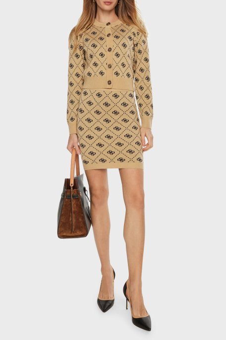 Guess Sarah 4G Logolu Yün Karışımlı Regular Fit Bisiklet Yaka Crop Triko W4BR0DZ3JD2 Bayan Hırka W4BR0D Z3JD2 FN3N SÜTLÜ KAHVE - 2