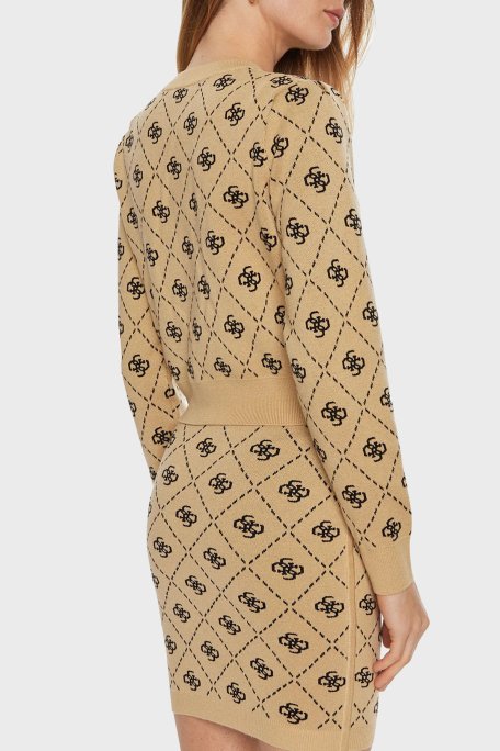 Guess Sarah 4G Logolu Yün Karışımlı Regular Fit Bisiklet Yaka Crop Triko W4BR0DZ3JD2 Bayan Hırka W4BR0D Z3JD2 FN3N SÜTLÜ KAHVE - 3