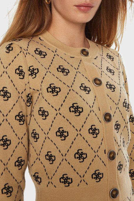 Guess Sarah 4G Logolu Yün Karışımlı Regular Fit Bisiklet Yaka Crop Triko W4BR0DZ3JD2 Bayan Hırka W4BR0D Z3JD2 FN3N SÜTLÜ KAHVE - 4