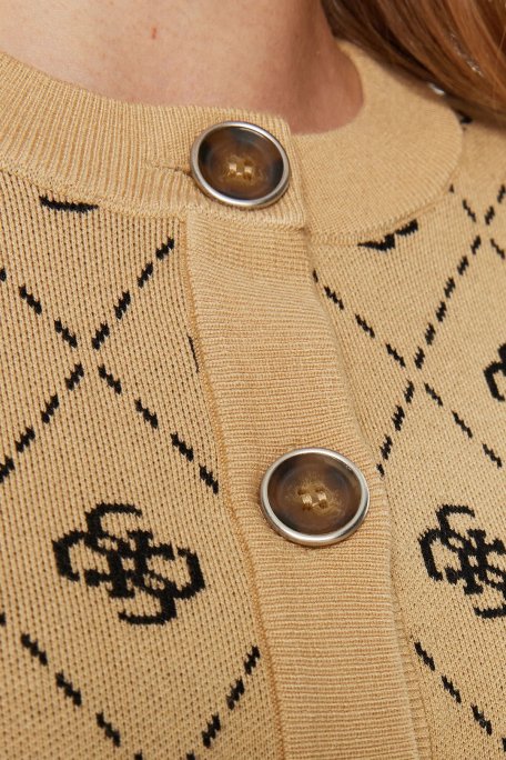 Guess Sarah 4G Logolu Yün Karışımlı Regular Fit Bisiklet Yaka Crop Triko W4BR0DZ3JD2 Bayan Hırka W4BR0D Z3JD2 FN3N SÜTLÜ KAHVE - 5
