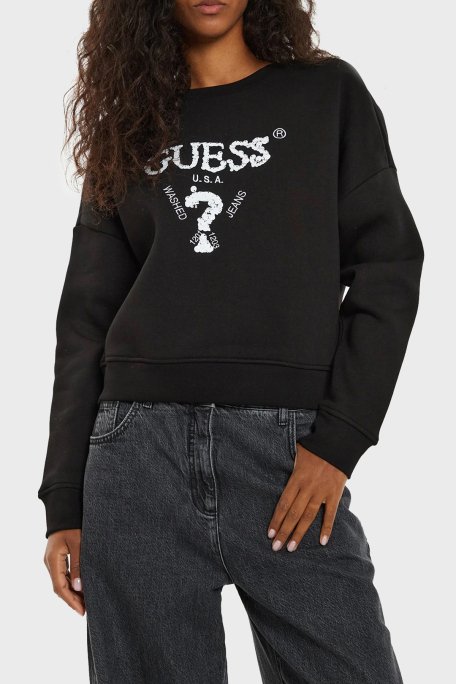 Guess Sarah CN Pamuklu Regular Fit Payetli V4BQ11KCHX0 Bayan Sweat V4BQ11 KCHX0 JBLK SİYAH - 1