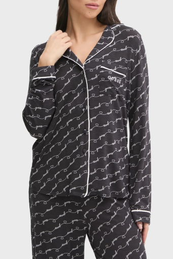 Guess Sasha Desenli Regular Fit Yüksek Bel Bol Paça Modal O5RX08KCIN2 Bayan Pijama Takımı O5RX08 KCIN2 PJ0D SİYAH - 3