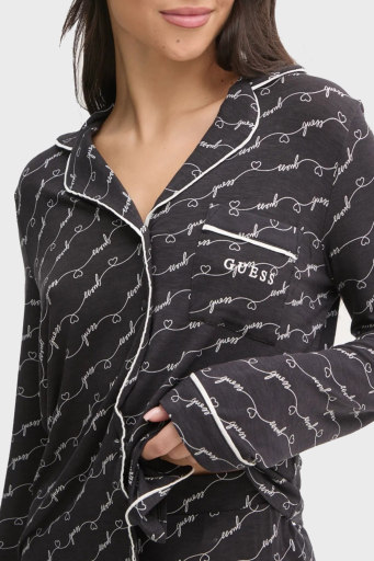 Guess Sasha Desenli Regular Fit Yüksek Bel Bol Paça Modal O5RX08KCIN2 Bayan Pijama Takımı O5RX08 KCIN2 PJ0D SİYAH - 5