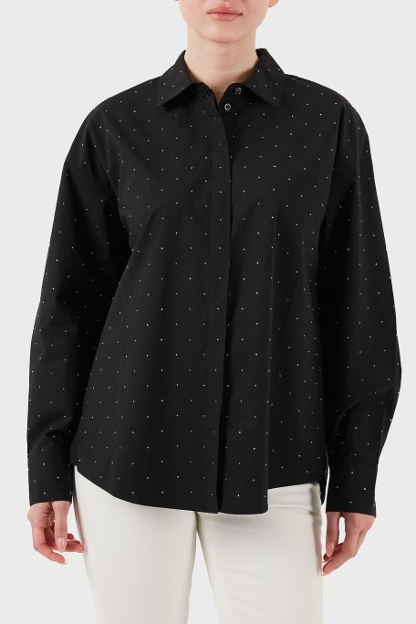 Guess Silvia % 100 Pamuk Comfort Fit Taşlı W5GH42WGWS0 Bayan Gömlek W5GH42 WGWS0 JBLK SİYAH - 1