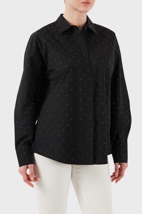 Guess Silvia % 100 Pamuk Comfort Fit Taşlı W5GH42WGWS0 Bayan Gömlek W5GH42 WGWS0 JBLK SİYAH - 4