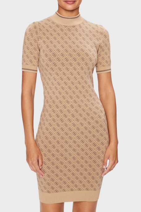 Guess Slim Fit Bisiklet Yaka Logo Desenli Kısa Kollu Mini Bayan Elbise W3YK39Z37K0 F1FP KAHVE - 1