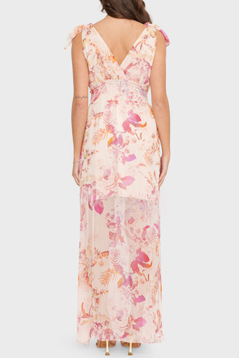 Guess Smocked İpek Karışımlı Kruvaze Yaka Uzun Şifon Bayan Elbise W3GK50WE550 P643 PEMBE - 6