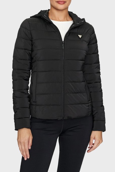 Guess Solid Regular Fit Çıkarılabilir Kapüşonlu V4YL04WF3X0 Bayan Mont V4YL04 WF3X0 JBLK SİYAH - 1