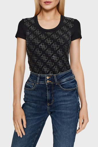 Guess Ss Cn 4G Allover Pamuklu Slim Fit W3BI53J1314 Bayan T Shirt W3BI53 J1314 JBLK SİYAH - 1