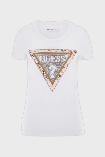 Guess Ss Cn Cheeta Pamuklu Slim Fit Bisiklet Yaka Logolu W5RI22J1314 Bayan T Shirt W5RI22 J1314 G011 BEYAZ - 10