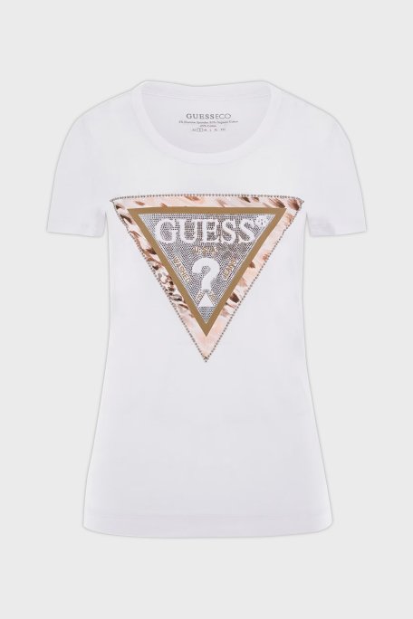 Guess Ss Cn Cheeta Pamuklu Slim Fit Bisiklet Yaka Logolu W5RI22J1314 Bayan T Shirt W5RI22 J1314 G011 BEYAZ - 10