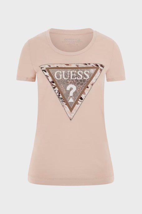 Guess Ss Cn Cheeta Pamuklu Slim Fit Bisiklet Yaka Logolu W5RI22J1314 Bayan T Shirt W5RI22 J1314 G6O3 PUDRA - 10
