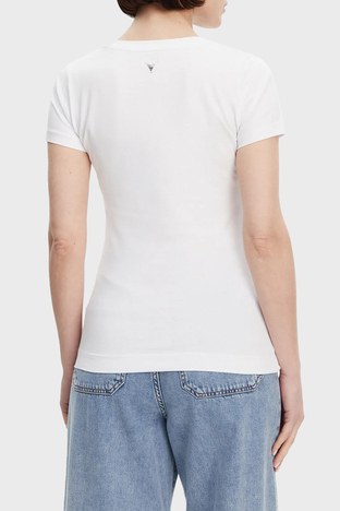 Guess - Guess Ss Cn Flower Streç Pamuklu Slim Fit Üçgen Logolu W5GI08J1314 Bayan T Shirt W5GI08 J1314 G011 BEYAZ (1)