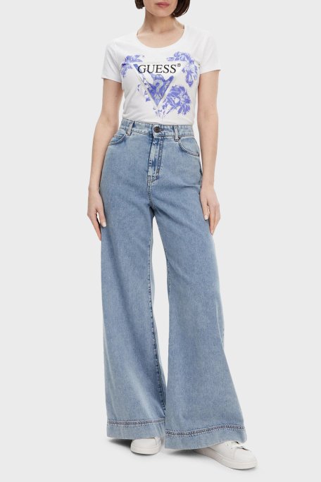 Guess Ss Cn Flower Streç Pamuklu Slim Fit Üçgen Logolu W5GI08J1314 Bayan T Shirt W5GI08 J1314 G011 BEYAZ - 7