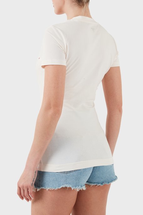 Guess Ss Cn Logo Nakışlı Streç Pamuklu Slim Fit Bisiklet Yaka W5GI10J1314 Bayan T Shirt W5GI10 J1314 G012 EKRU - 9