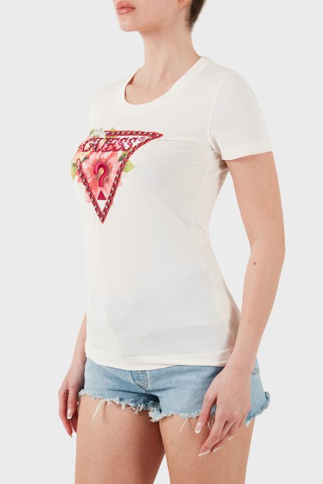 Guess Ss Cn Logo Nakışlı Streç Pamuklu Slim Fit Bisiklet Yaka W5GI10J1314 Bayan T Shirt W5GI10 J1314 G012 EKRU - 10