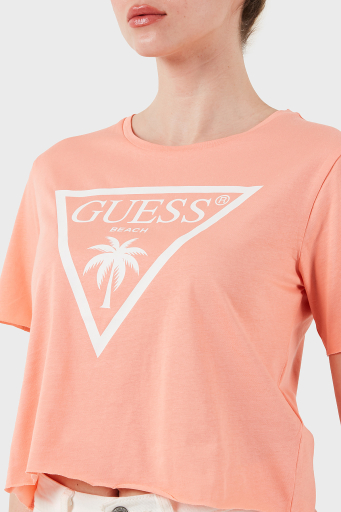 Guess Ss Cn Logo Pamuklu Boxy Fit E02I01JA914 Bayan Crop E02I01 JA914 LTAG PUDRA - 6