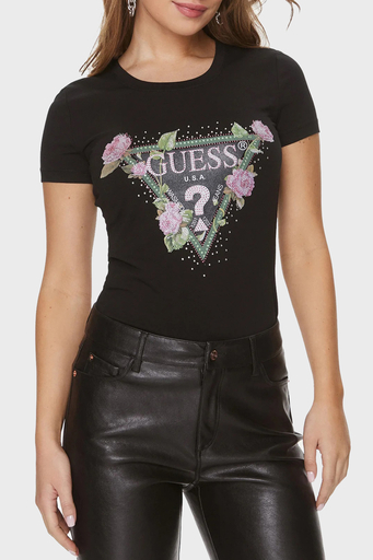 Guess Ss Rn Floral Pamuklu Slim Fit Bisiklet Yaka W4RI28 J1314 Bayan T Shirt W4RI28J1314 JBLK SİYAH - 1