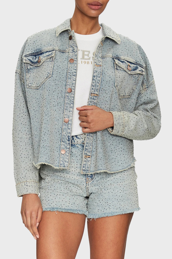 Guess Western % 100 Pamuk Regular Fit Taşlı W5GN90D5LQ2 Bayan Kot Ceket W5GN90 D5LQ2 GRBG AÇIK MAVİ - 1