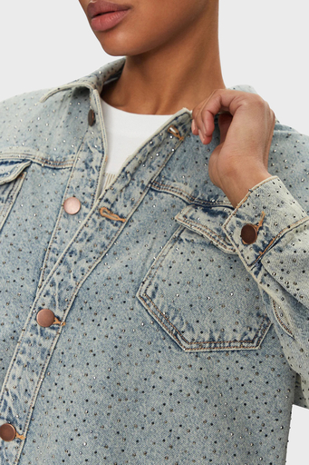 Guess Western % 100 Pamuk Regular Fit Taşlı W5GN90D5LQ2 Bayan Kot Ceket W5GN90 D5LQ2 GRBG AÇIK MAVİ - 4