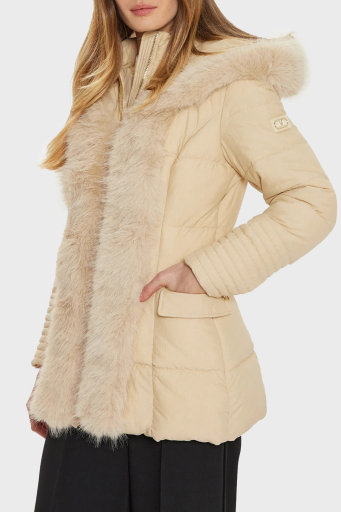 Marciano by Guess Zoe Regular Fit Tüylü Balıkçı Yaka Kapüşonlu Şişme 4BGL417188A Bayan Mont 4BGL41 7188A F1NN BEJ - 7