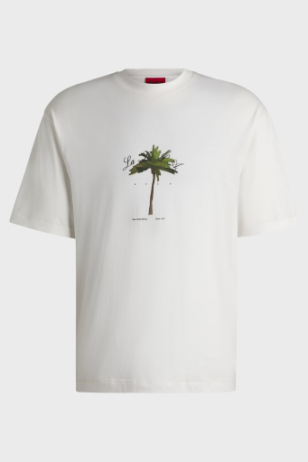 Hugo % 100 Pamuk Relaxed Fit Bisiklet Yaka Baskılı Erkek T Shirt 50538972 102 BEYAZ - 5