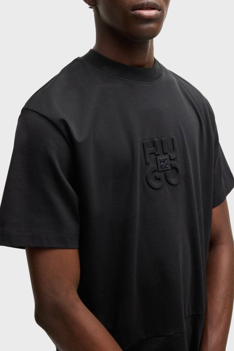 Hugo % 100 Pamuk Relaxed Fit Bisiklet Yaka Logolu Erkek T Shirt 50535499 001 SİYAH - 4