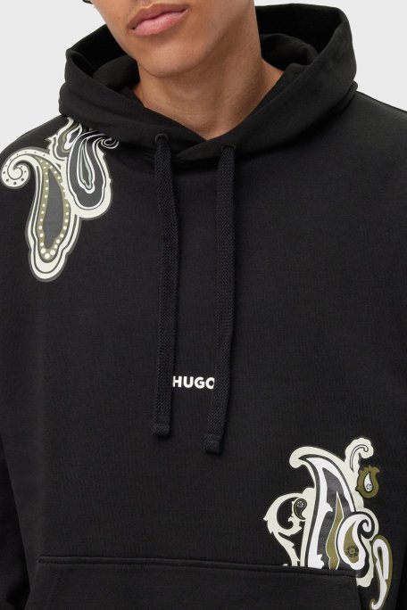 Hugo % 100 Pamuk Relaxed Fit Kanguru Cepli Kapüşonlu Erkek Sweat 50494559 001 SİYAH - 4