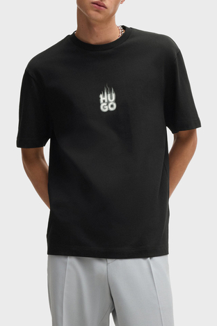 Hugo - Hugo Baskılı % 100 Pamuk Relaxed Fit Bisiklet Yaka Erkek T Shirt 50530434 001 SİYAH (1)