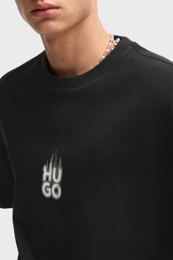 Hugo Baskılı % 100 Pamuk Relaxed Fit Bisiklet Yaka Erkek T Shirt 50530434 001 SİYAH - 9