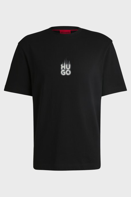 Hugo Baskılı % 100 Pamuk Relaxed Fit Bisiklet Yaka Erkek T Shirt 50530434 001 SİYAH - 5