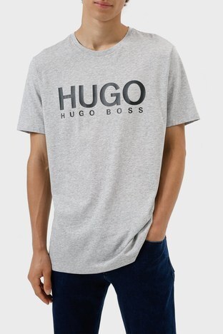 Hugo - Hugo Baskılı Regular Fit Bisiklet Yaka % 100 Pamuk Erkek T Shirt 50387414 062 GRİ