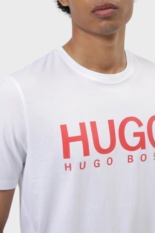 Hugo - Hugo Baskılı Regular Fit Bisiklet Yaka % 100 Pamuk Erkek T Shirt 50387414 100 BEYAZ (1)
