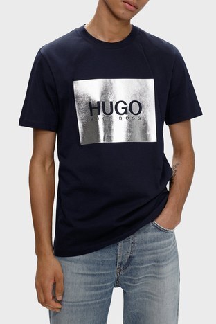 Hugo - Hugo Baskılı Regular Fit Bisiklet Yaka % 100 Pamuk Erkek T Shirt 50463233 405 LACİVERT