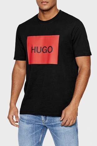 Hugo - Hugo Baskılı Regular Fit Bisiklet Yaka % 100 Pamuk Erkek T Shirt 50463322 001 SİYAH