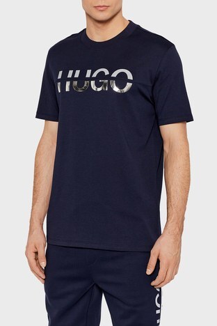 Hugo - Hugo Baskılı Regular Fit Bisiklet Yaka % 100 Pamuk Erkek T Shirt 50466496 405 LACİVERT