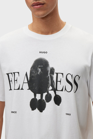 Hugo - Hugo Baskılı Relaxed Fit Pamuklu Jarse Erkek T Shirt 50491814 100 BEYAZ (1)