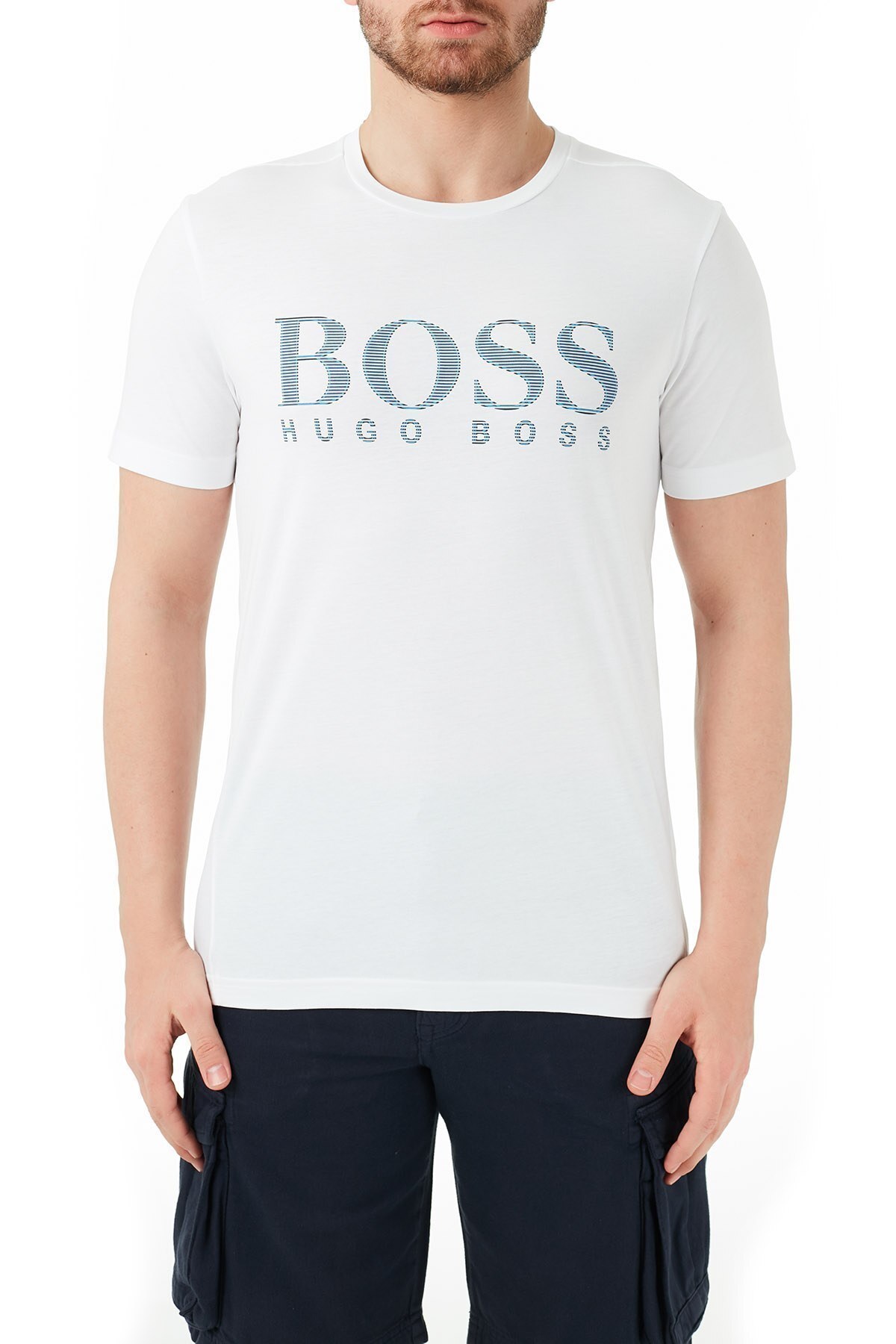 Hugo Boss % 100 Pamuklu Bisiklet Yaka Erkek T Shirt 50448306 100 BEYAZ