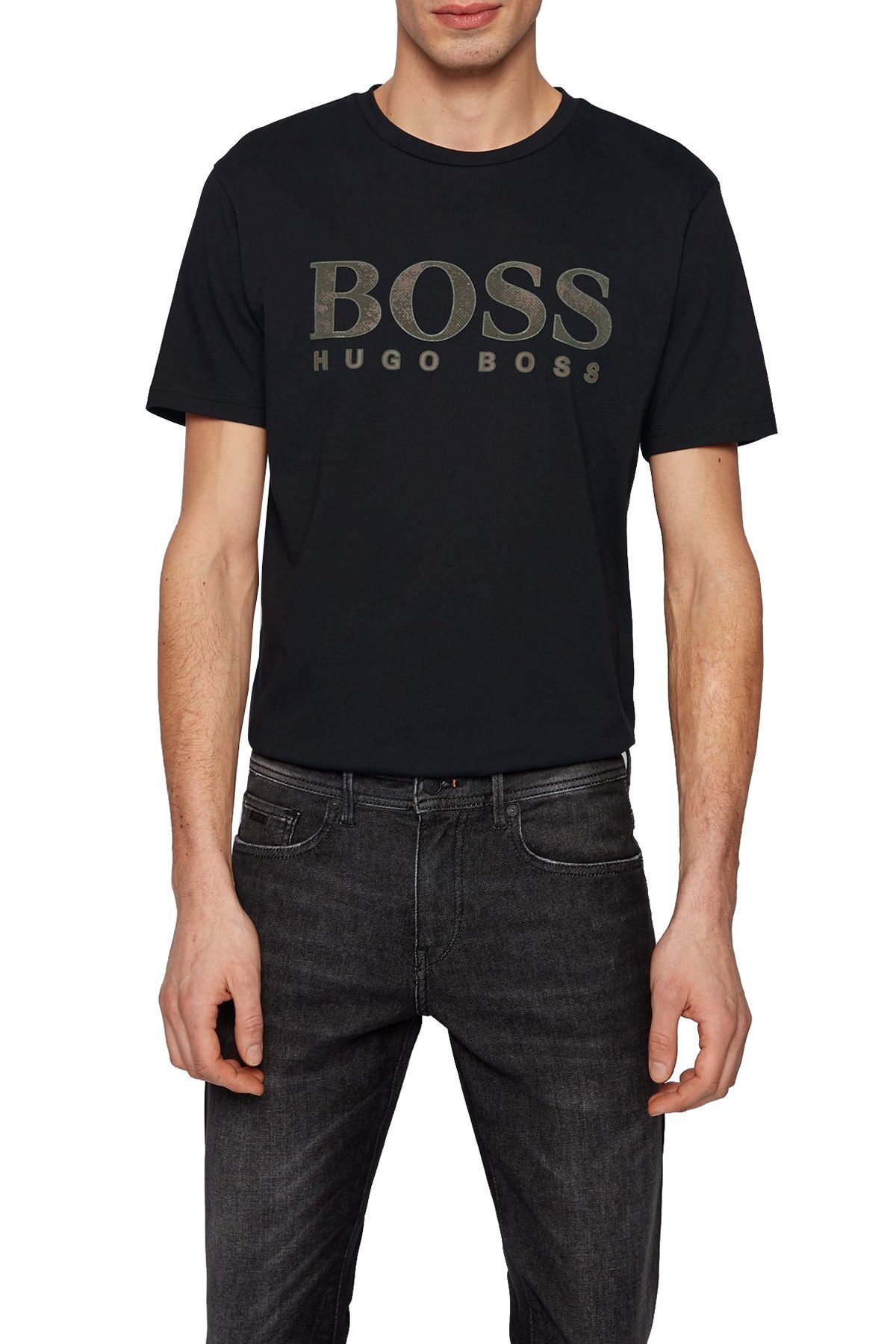 Hugo Boss % 100 Pamuklu Bisiklet Yaka Erkek T Shirt 50450906 001 SİYAH