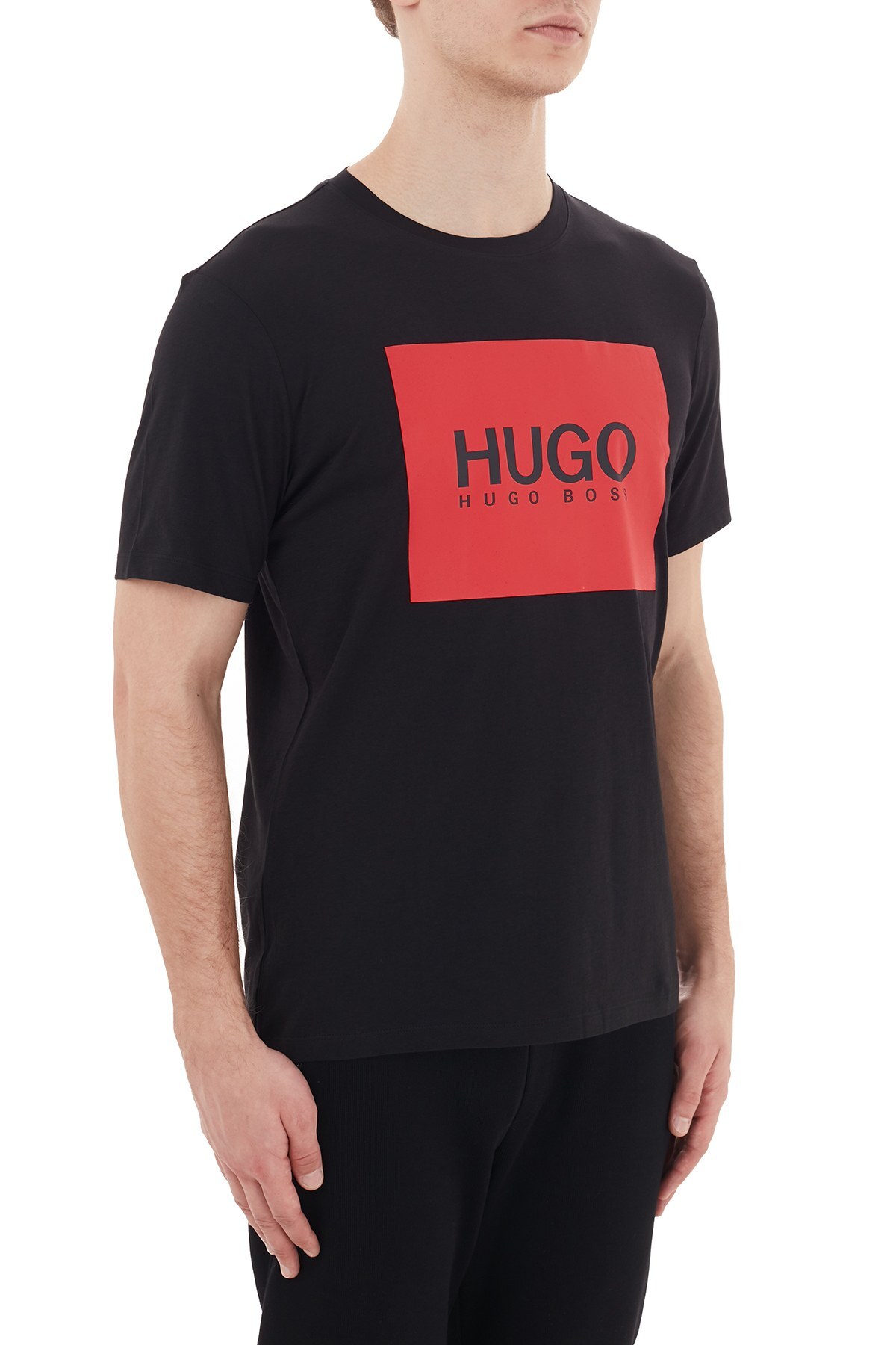 Hugo Boss Logo Baskılı Bisiklet Yaka % 100 Pamuk Erkek T Shirt 50437291 001 SİYAH