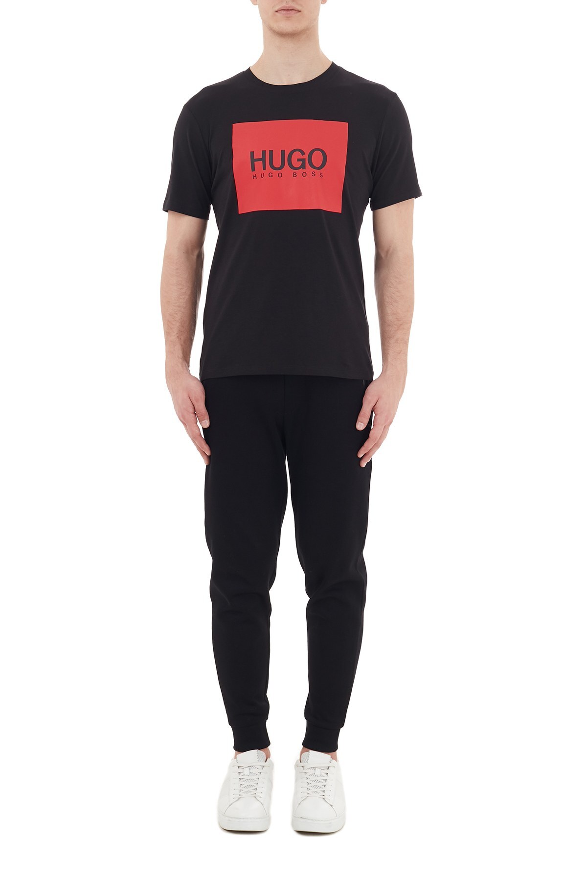 Hugo Boss Logo Baskılı Bisiklet Yaka % 100 Pamuk Erkek T Shirt 50437291 001 SİYAH