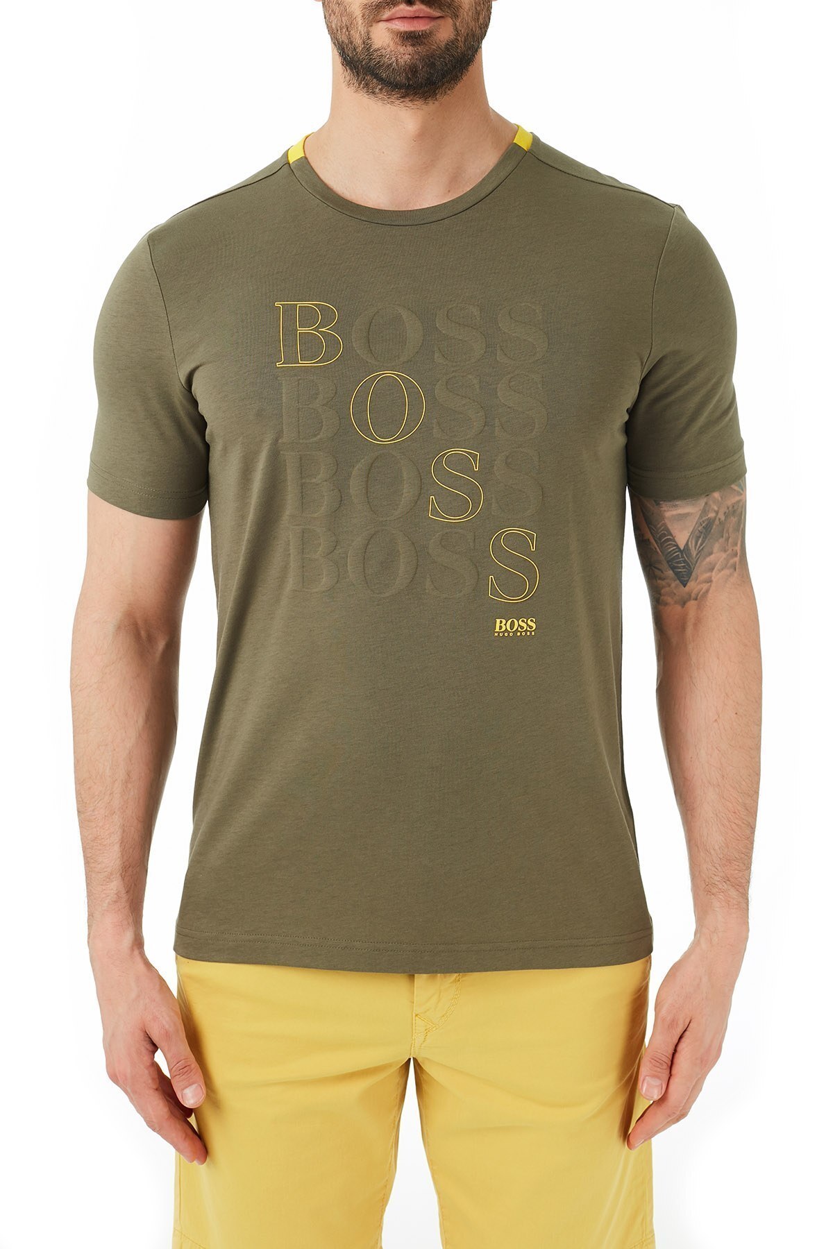 Hugo Boss Pamuklu Bisiklet Yaka Erkek T Shirt 50447948 315 HAKİ