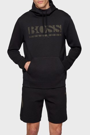 Hugo Boss - Hugo Boss Pamuklu Kapüşonlu Kanguru Cepli Regular Ft Erkek Sweat 50456422 001 SİYAH